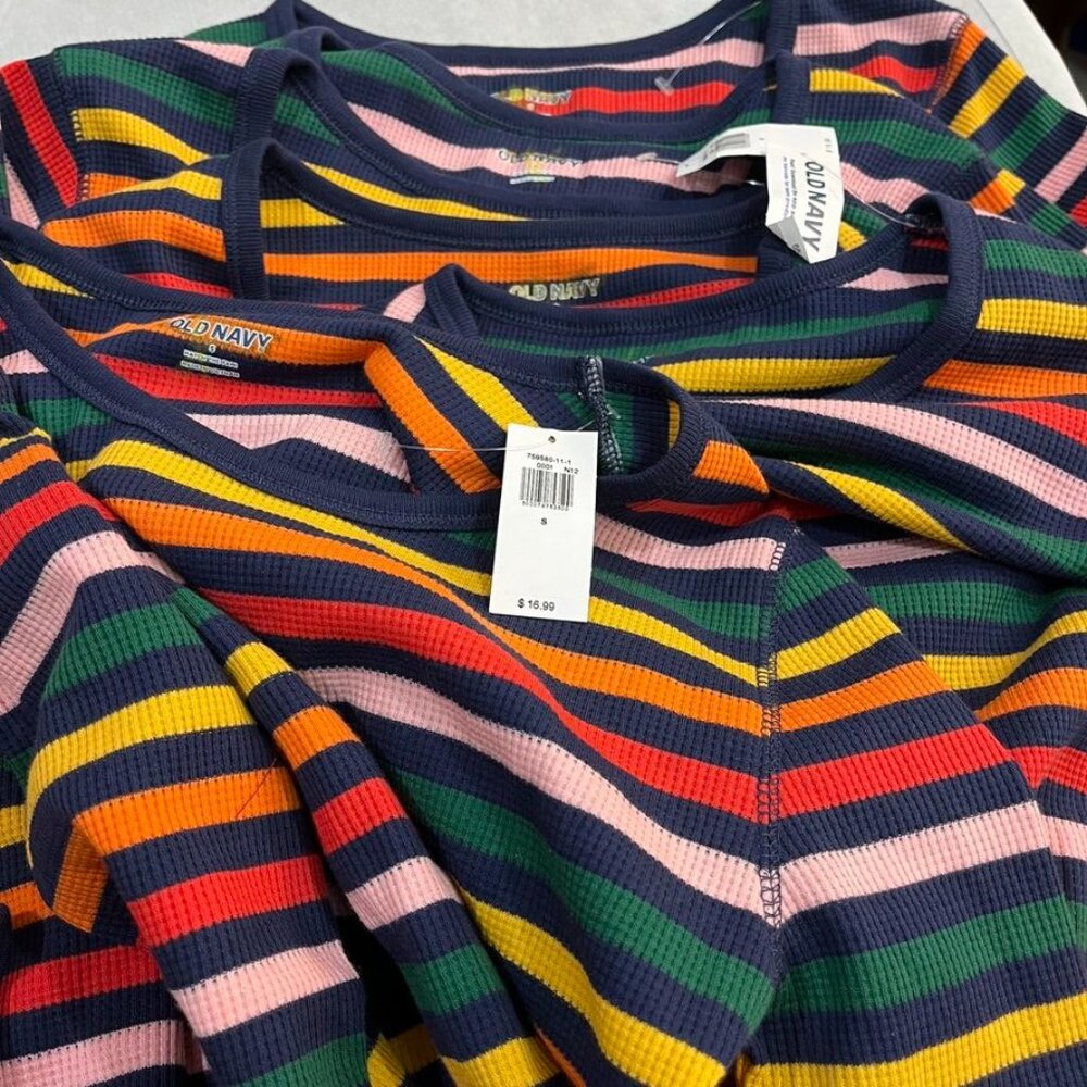 NEW Old Navy Ribbed Knit Long Sleeve Narrow Striped Top RAINBOW - Picture 10 of 11